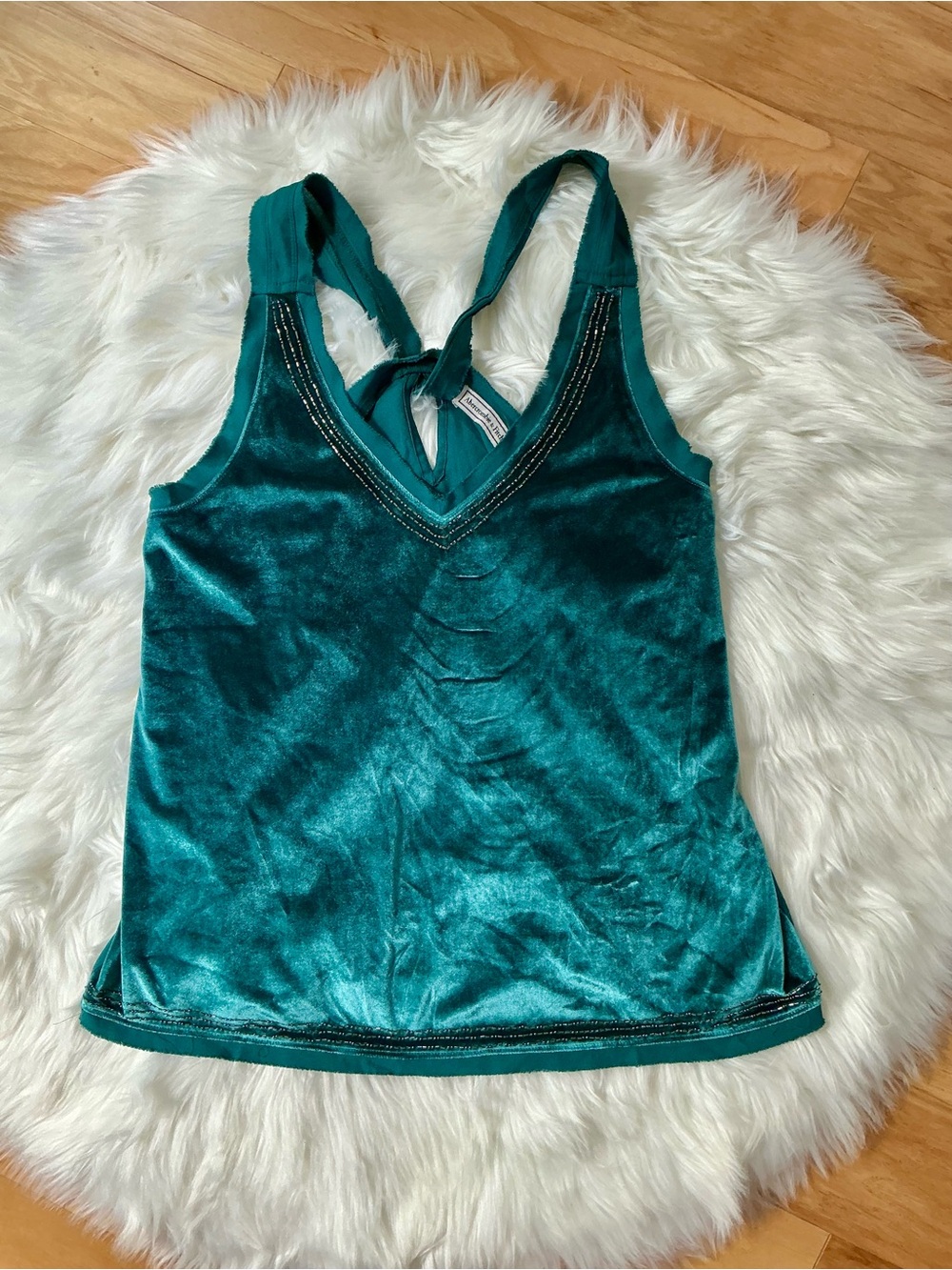 Abercrombie & Fitch Teal Velvet Tank with Beaded Trim Size Large
